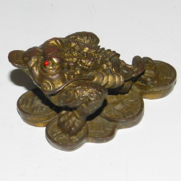 Old Chinese Solid Bronze Money Coin Statue Red-Eyed Frog - Picture 3 of 10